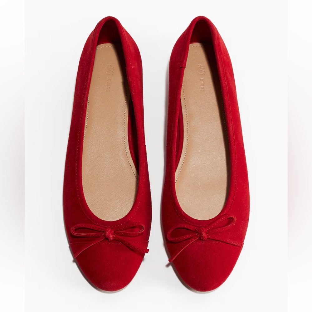 H&M Suede Leather Ballet Flats Red NWT